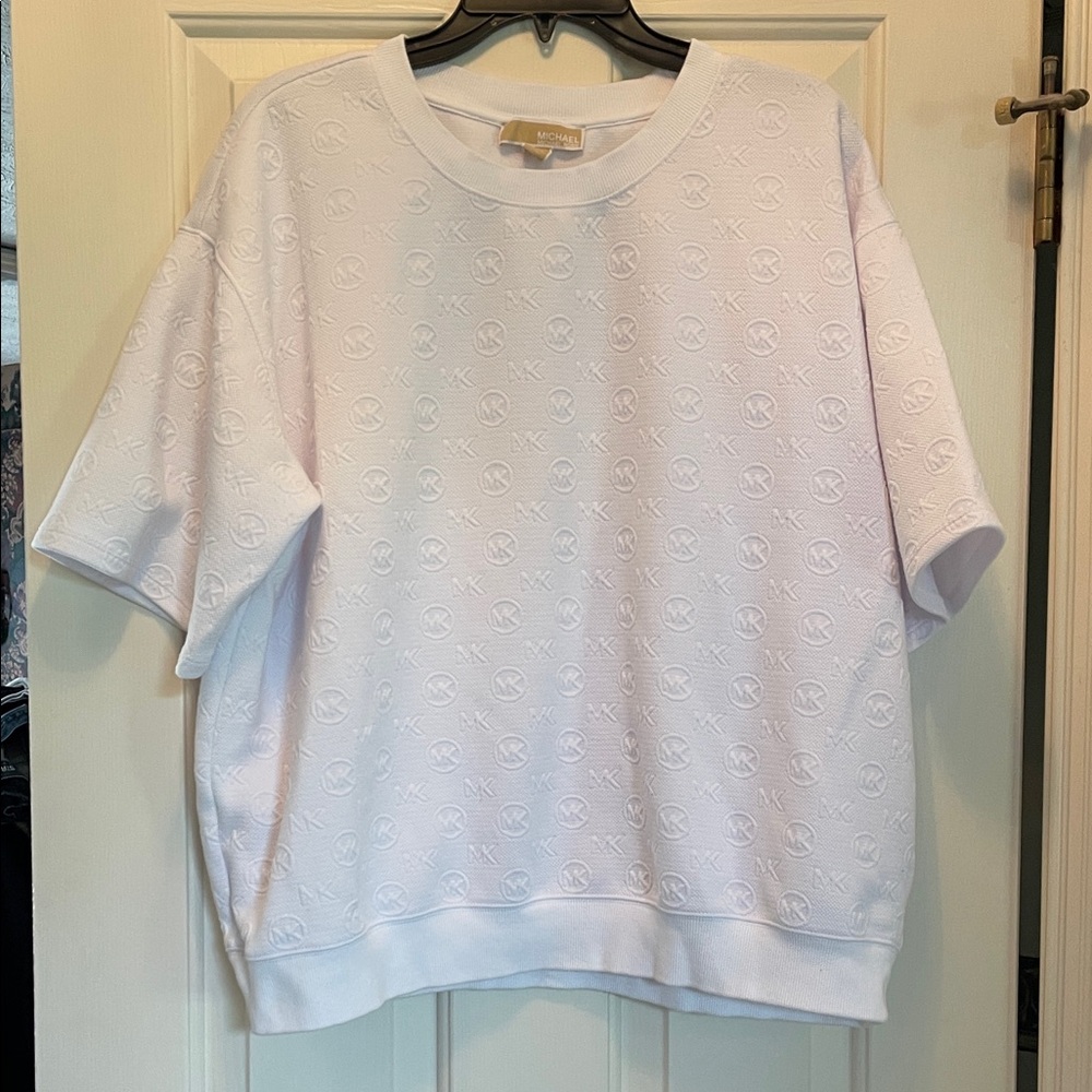 Michael Kors White Short Sleeve Monogram Sweatshirt